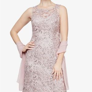 NWT Alex Evenings Women's Long Sleeveless Dress with Shawl in blush size 4